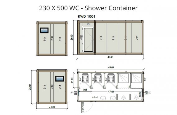KW6 230X500 WC-Suihku Kontti